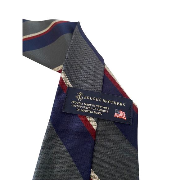 Brooks Brothers Tie NEW 100% Silk Blue Silver Gray Diagonal Repp Prep Stripe USA - Picture 5 of 7
